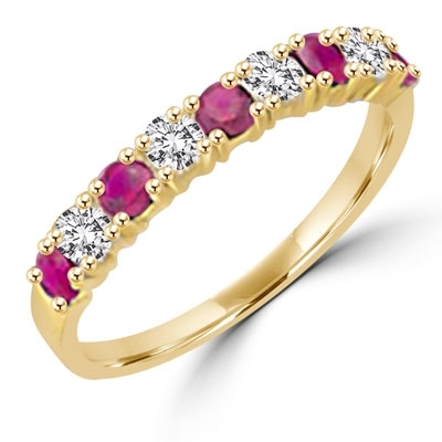 Simple but elegant, this 14K Gold Vermeil ring with Diamond Essence round brilliant stones and ruby stones. 1.2 cts.t.w. (Also available in 14K Solid Gold, Item#GRD186).