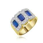 triplet ring with 3 Sapphire stones gold vermeil