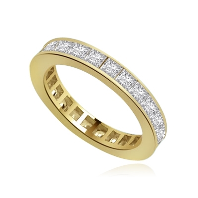 channel set princess diamond band in gold vermiel