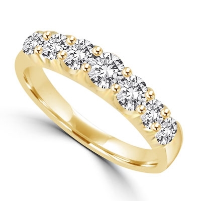 14K Gold Vermeil ring of 1.0 ct.t.w. graduated round briliant Diamond Essence stones. Perfect for all the occassions. (Also available in 14K Solid Gold, Item#<a href='product_p/grd138.htm'>GRD138</a>).