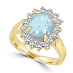 ring with 3ct oval cut opal and dancing melee
