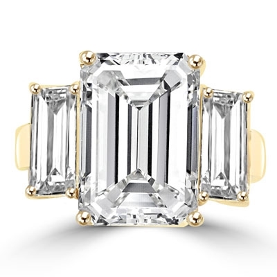 8 ct emerald cut diamond with side stones in gold vermeil ring