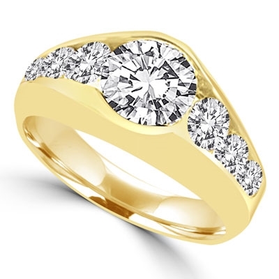14K Gold Vermeil ring with 2.0 ct. center stone, with round stones down the sides. 3.5 cts.t.w.