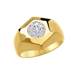 Classically Cut Man's Ring with an inviting 2.25Ct. Round Brilliant Cut Diamond Essence Masterpiece standing alone in equally awe inspiring setting. A great solo performance.In Gold Vermeil.