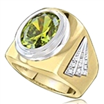 Man's classy wide bodied Ring, two-tone, with Oval cut center stone, set in 14K Gold Vermeil, 6.15 Cts.T.W.
