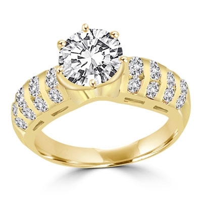 Our Destiny is a Classic Ring with a 2 Ct. Round Brilliant Diamond Essence Center stone and a melee of Channel Set Mini Essences frolicking down the band. 3 Cts. T.W.