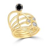 Diamond Essence designer ring with Bezel set Onyx and Round Brilliant stones, 1.0ct. tw. in Gold Vermeil.