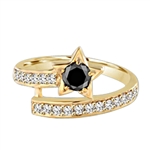 Diamond Essence Designer ring with 0.5 ct. round Onyx center with round stone on band, 1.0 ct. t.w. set in 14K Gold Vermeil.