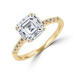 Diamond Essence Designer ring with 2.0 ct. Asscher cut Diamond Essence center with round stones on band, 2.10 ct. tw. in Gold Vermeil.