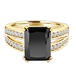 Diamond Essence Designer ring with 5.0 ct. Onyx stone in center with two rows of round stone on each side of the band, 5.50 Cts. T.W. set in 14K Gold Vermeil.