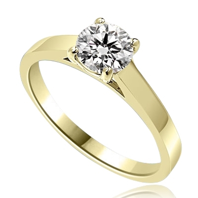 Beautiful Solitaire Ring with 1.0 Ct. T.W. Round Brilliant Diamond Essence, set in 14K Gold Vermeil.