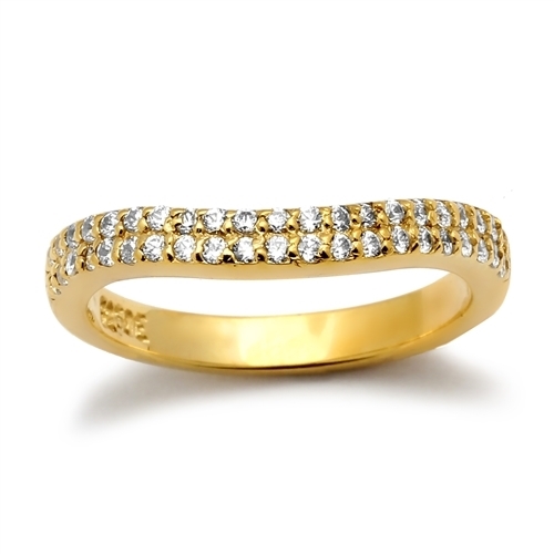 14K Gold Vermeil Band With Two Rows Round Brilliant Diamond Essence Stones Set in Prong Setting, 0.5 Ct.T.W.