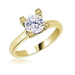 Diamond Essence Designer Solitaire Ring With 1.25 Cts. Round Brilliant Stone Set in Four Prong Setting,1.50 Cts.T.W. in 14K Gold Vermeil.