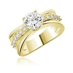 Diamond Essence Designer Trail Blazing Trend Setter Ring With 1.25 Cts. Round Brilliant sets atop on a Band with Round Melee , 1.75 Cts.T.W in 14K Gold Vermeil.