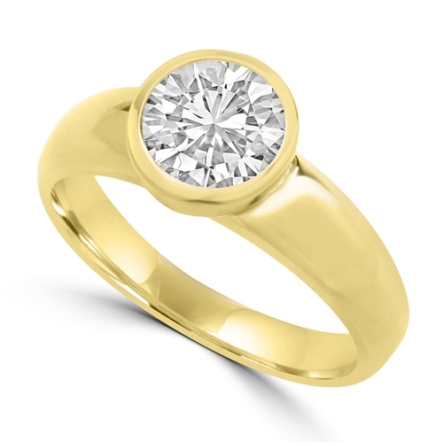 Diamond Essence 1.25 Cts.T.W. Round Brilliant Bezel Set Solitaire Ring in 14K Gold Vermeil.
