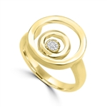 Diamond Essence Ring with 0.20 Ct. Round Brilliant Stone In Bezel Setting, With Three Circle Design, in 14K Gold Vermeil.
