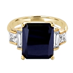 Onyx Ring - 6.0 Cts. Radiant Emerald cut Onyx Essence set in four prongs, accompanied by channel set Diamond Essence Baguettes and Princess cut stones on either side. 7.0 Cts.T.W. set in 14K Gold Vermeil.