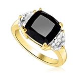 Half Moon Ring - 1.0 Cts. Half Moon Shaped Diamond Essence, set on each side of 4.0 cts. Cushion cut Onyx Essence in center, 6.0 Cts. T.W. set in 14K Gold Vermeil.