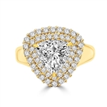 Beautiful designer Ring - Trilliant cut Diamond Essence, 3 ct center set in three prongs setting, surrounded by two rows of Diamond Essence melee. 5.25 cts.t.w.in 14K Gold Vermeil.