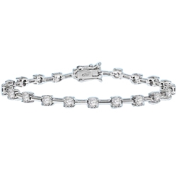 Charming bracelet to enhance your wrist play! 0.25 cts. Round Diamond Essence stones set apart with solid chain links. 3.0 Cts. T.W. set in 14K Solid White Gold.