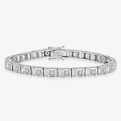 7" long stunning design bracelet with Diamond Essence Emerald cut baguettes and round brilliant Diamond Essence masterpieces set in ethnic setting of 14k Solid White Gold. Appx. 9.0 Cts.T.W.