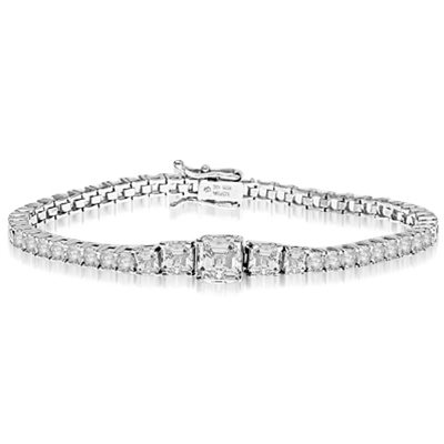 Asscher cut mania. Diamond Essence bracelet in graduated size Asscher cut classic stones, set in prong settings. 2.0 ct. center, 1.0 ct. on each side follwing by 0.5 ct and 0.20 ct all around. Must have one, 7.5 cts.t.w. set in 14K Solid White Gold.