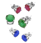 14K Solid White Gold Gold earring in Sapphire Ruby Emerald