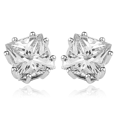 Princess cut square stone stud earrings white gold