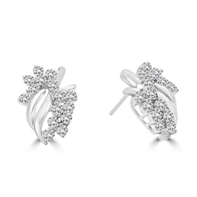 14K White Gold cluster earrings with round jewels. 3.0 cts.t.w.