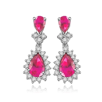 7 ct ruby essence, 2 ct ruby accents white earrings