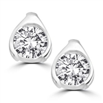 Round stone solid white gold stud earrings