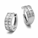14K White Gold Huggies With Two Row Of Channel Set Princess Cut Diamond Essence Stone, 1.40 Cts.T.W.