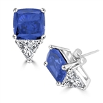 White gold earring in cushion cut sapphire stone