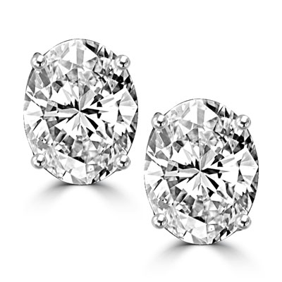 Solid white gold stud earing with oval cut stone