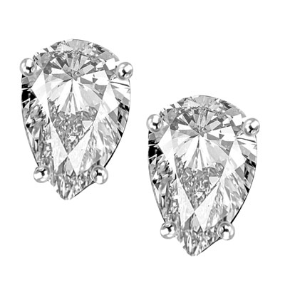 1.0 ct solid white Gold pear studs earrings