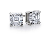 Prong Set Stud Earrings with Artificial Asscher Cut Diamond by Diamond Essence set in 14K White Gold 6 Cts.t.w.