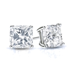 Prong Set Stud Earrings with Simulated Cushion Cut Diamond by Diamond Essence set in White Gold 5 Cts.t.w.
