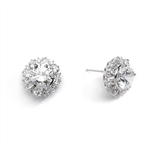 Designer Earrings With Round Brilliant Diamond essence in center surrounded by alternately set Princess and melee. 14.5 Cts T.W. set in 14K White Gold.