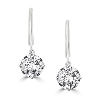 Round Cut Leverback Earrings. 4.0 Cts. T.W. set in 14K Solid White Gold.