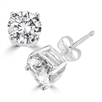 Prong Set Simulated Round Brilliant Stud Earrings in white gold