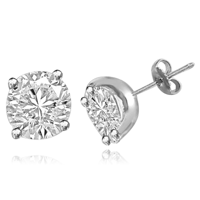 Solid white gold round brilliant studs earrings