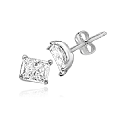 Radiant Emerald cut Diamond Essence studs cradled in 14K Solid white Gold, 3.0 cts. t.w.