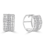 Diamond Essence 14K Solid White Gold Huggies, with Four Rows of Princess and Round Melee, 3.0 Cts.T.W.