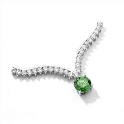 Supreme Necklace that is sure shot eye candy! 2.0 Cts. Round Emerald Essence Dangler atones a curvy melee of Round Brilliants set exquisitely in an Art Deco Setting! 3.50 Cts.T.W. attached with Chain in 14K Solid White Gold.