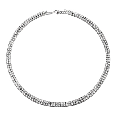 16" long Designer Necklace with two rows of Round Diamond Essence, set delicately in four prong setting, 38.0 Cts. T.W. Set in 14K Solid White Gold.