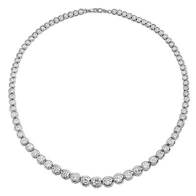 16" long Diamond Essence Designer Necklace with Bezel set, graduating Round Brilliant Diamond Essence, appx 26.0 cts.T.W. set in 14K Solid White Gold.