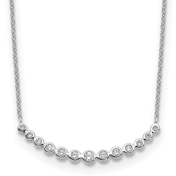 Bezel-set curved bar lab-grown diamond necklace in 14K white gold by Diamond Essence
