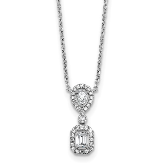 Prong Set Halo Necklace with Diamond Essence Brilliant stones in 14K White Gold