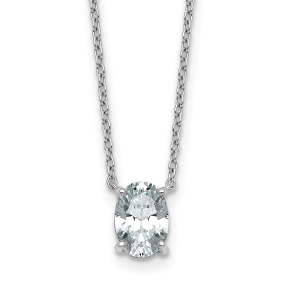 Oval solitaire lab-grown diamond pendant necklace in 14K white gold by Diamond Essence