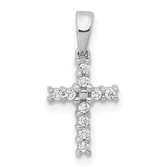 14K white gold diamond cross pendant with 0.10 carat lab grown diamonds